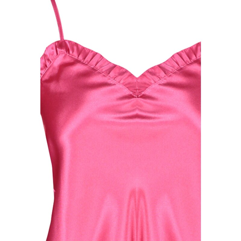 Trendyol Fuchsia Ruffled Satin Tank Top-Shorts Woven Pajama Set