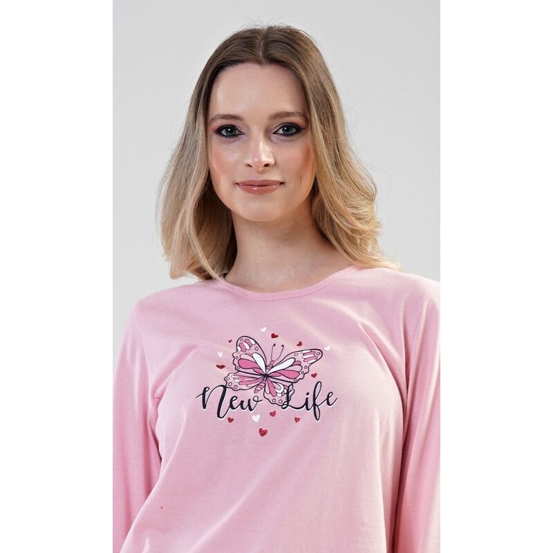 Vienetta Secret Dámské pyžamo dlouhé Motýlci - světle růžová
