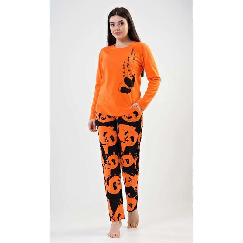 Vienetta Secret Dámské pyžamo dlouhé Velká panda - oranžová