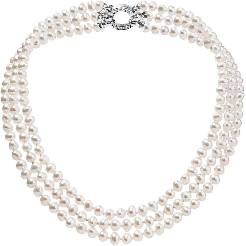 EVOLUTION GROUP Perlový náhrdelník třířadý z pravých říčních perel bílý 22035.1