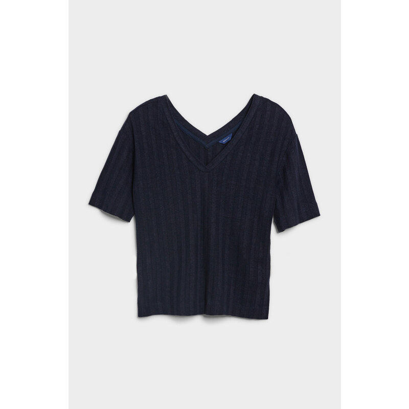 TRIČKO GANT LINEN RIB SS V-NECK modrá XS