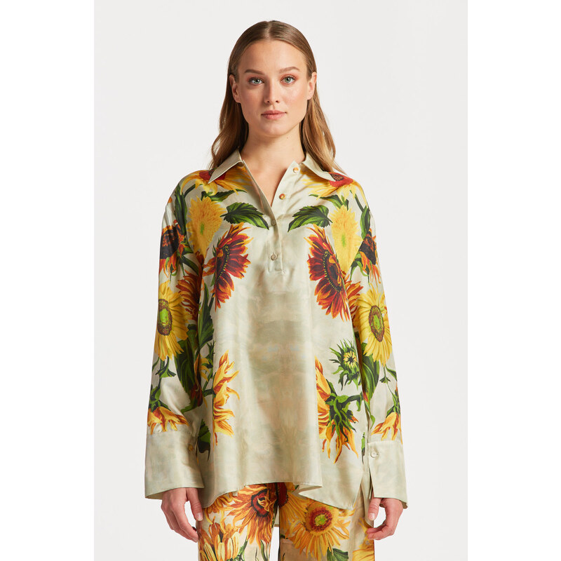 KOŠILE GANT REL SUNFLOWER PRINT SILK POPOVER hnědá 36