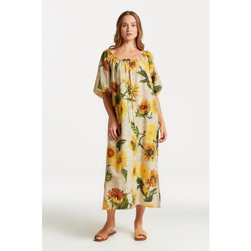 ŠATY GANT GATHERED SUNFLOWER PRINT DRESS hnědá 38