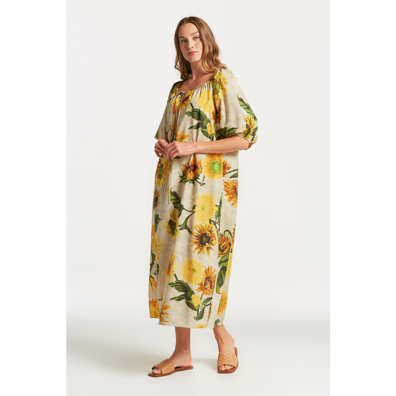 ŠATY GANT GATHERED SUNFLOWER PRINT DRESS hnědá 38