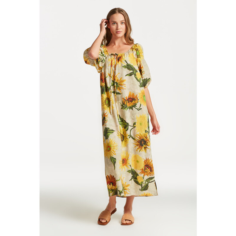 ŠATY GANT GATHERED SUNFLOWER PRINT DRESS hnědá 38