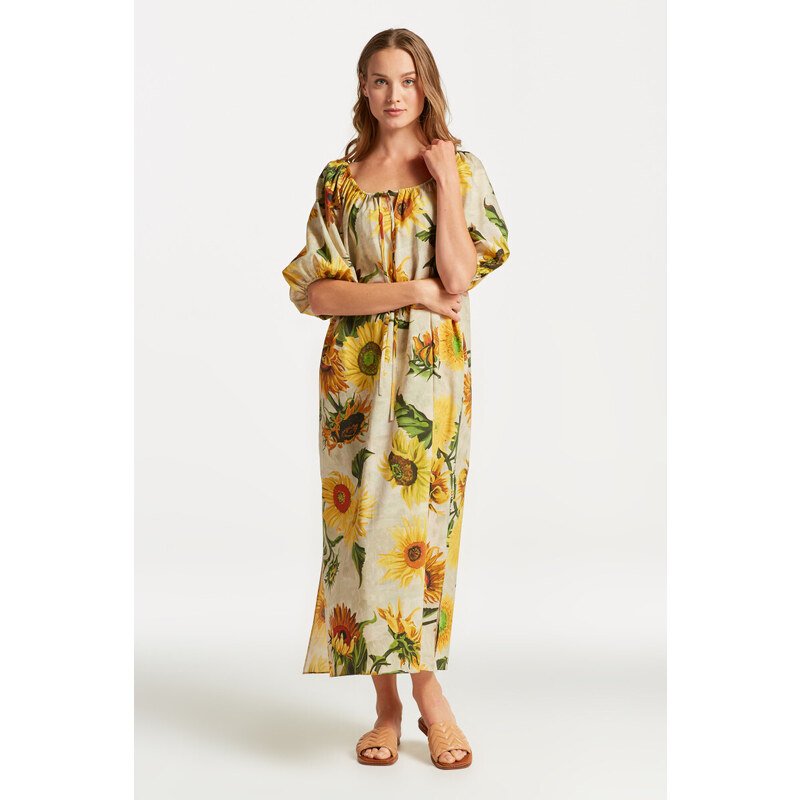 ŠATY GANT GATHERED SUNFLOWER PRINT DRESS hnědá 38