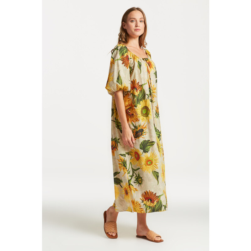 ŠATY GANT GATHERED SUNFLOWER PRINT DRESS hnědá 38