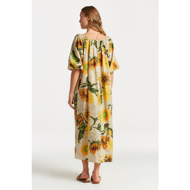 ŠATY GANT GATHERED SUNFLOWER PRINT DRESS hnědá 38