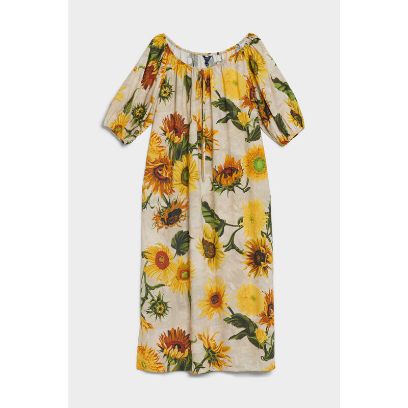 ŠATY GANT GATHERED SUNFLOWER PRINT DRESS hnědá 38