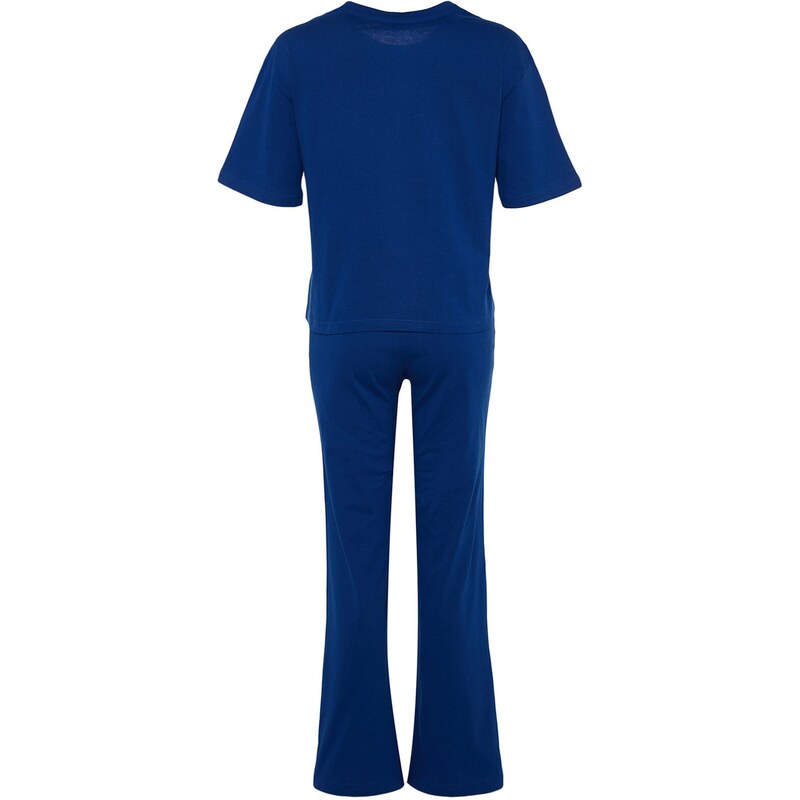 Trendyol Navy Blue 100% Cotton Cherry Printed T-shirt-Pants Knitted Pajama Set