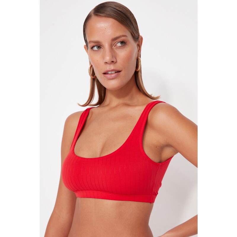 Trendyol Red Bralette Texturovaný horní díl bikin