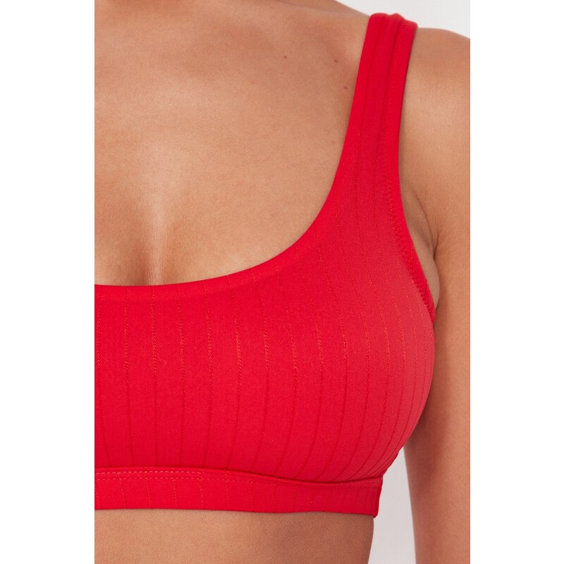 Trendyol Red Bralette Texturovaný horní díl bikin