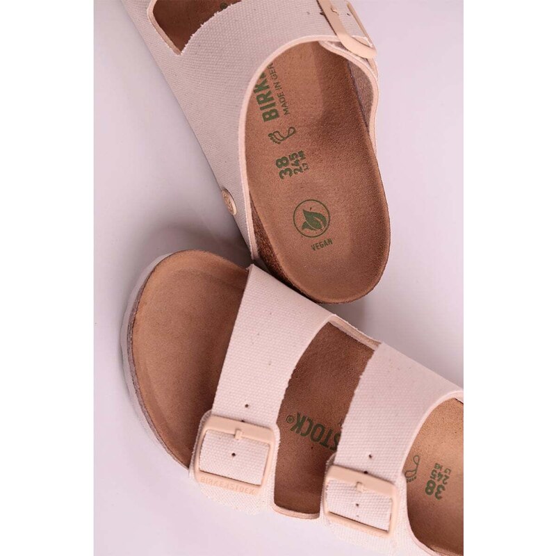 Birkenstock Světle béžové veganské pantofle Arizona Tex Canvas