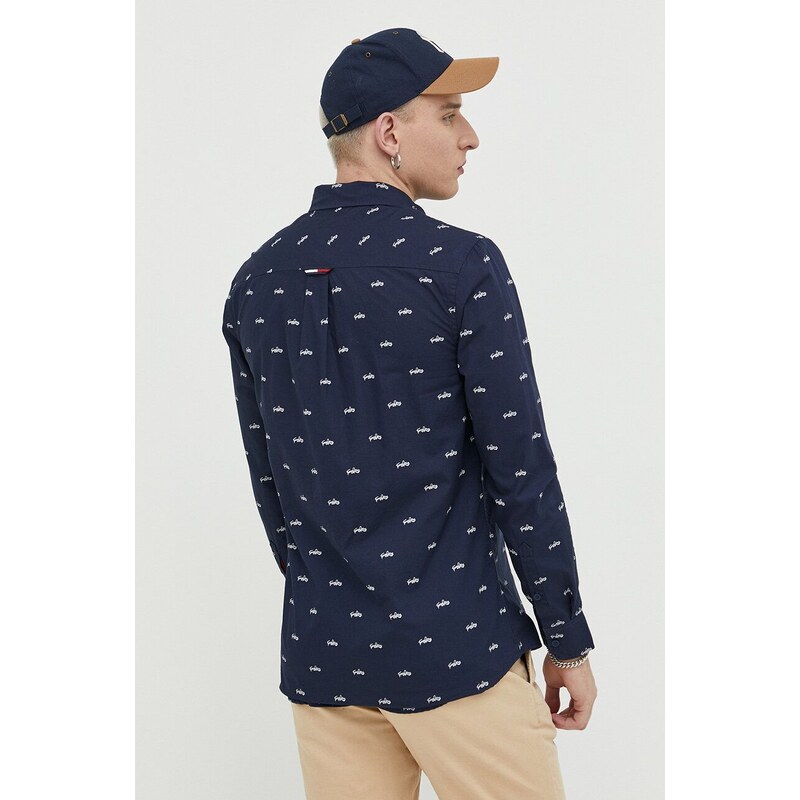 Košile Tommy Jeans tmavomodrá barva, regular, s límečkem button-down