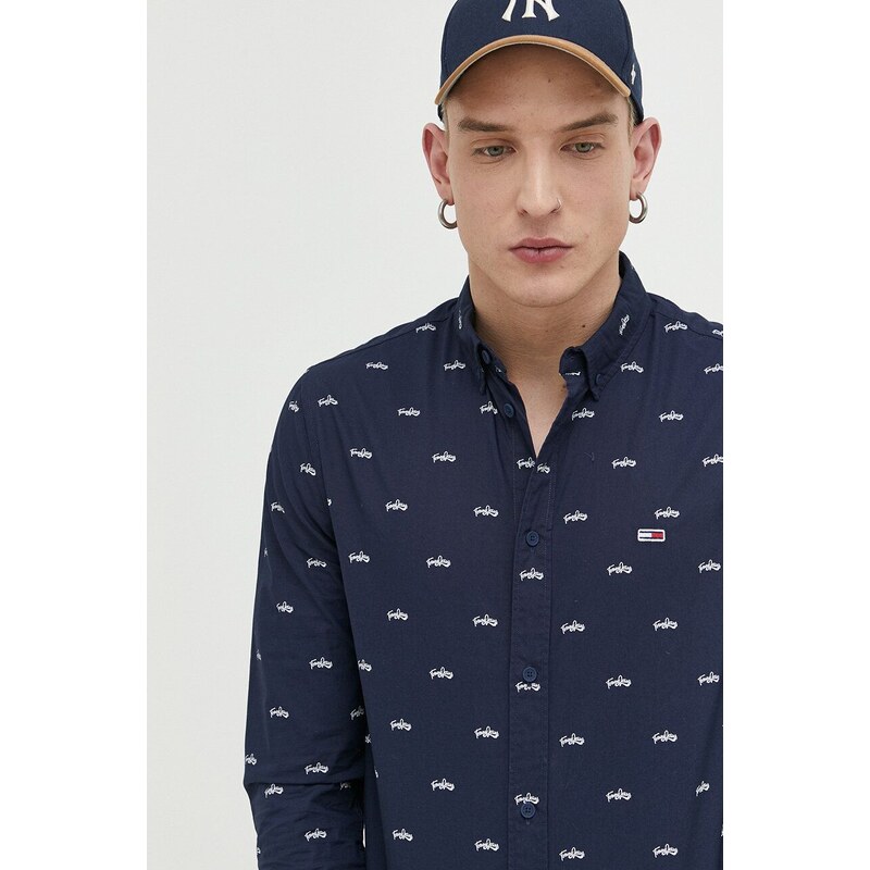 Košile Tommy Jeans tmavomodrá barva, regular, s límečkem button-down