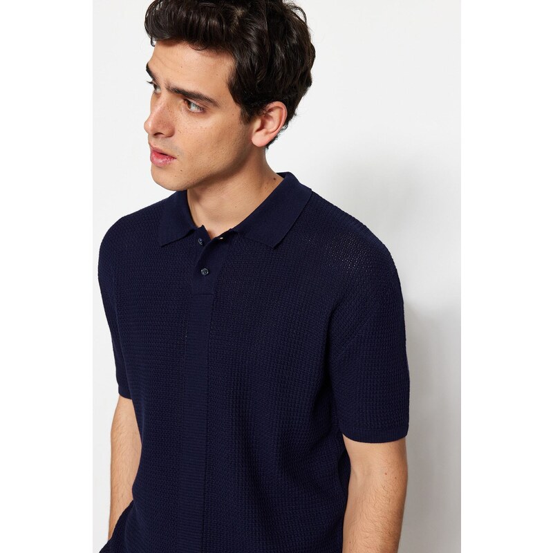 Trendyol Navy Blue Limited Edition Relaxed Short Sleeve Knitwear Polo Neck T-shirt