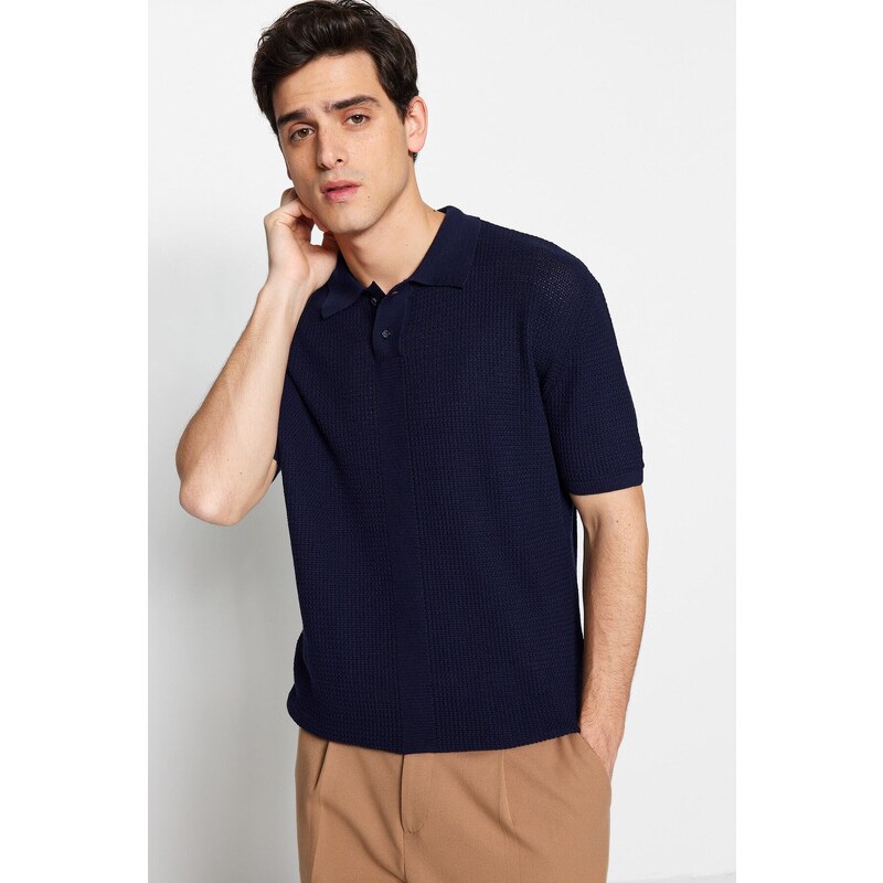 Trendyol Navy Blue Limited Edition Relaxed Short Sleeve Knitwear Polo Neck T-shirt