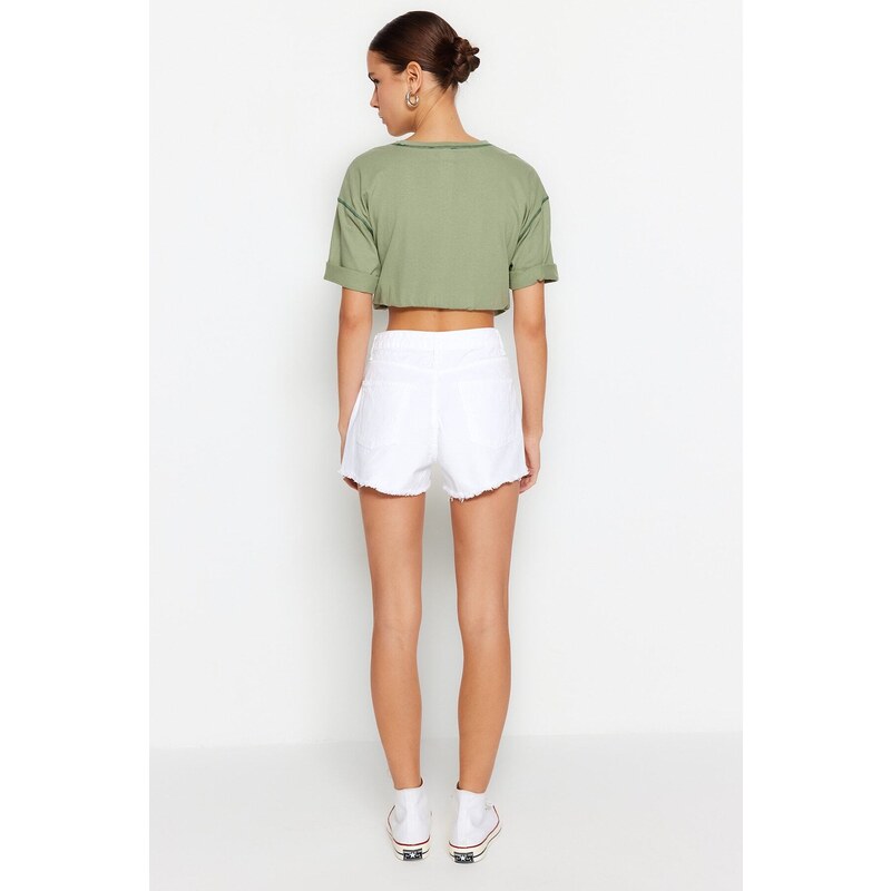 Trendyol White Ripped Detailed Denim Shorts