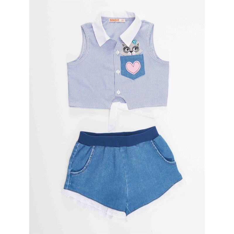 Denokids Raccoon Girl Shirt Denim Shorts Set