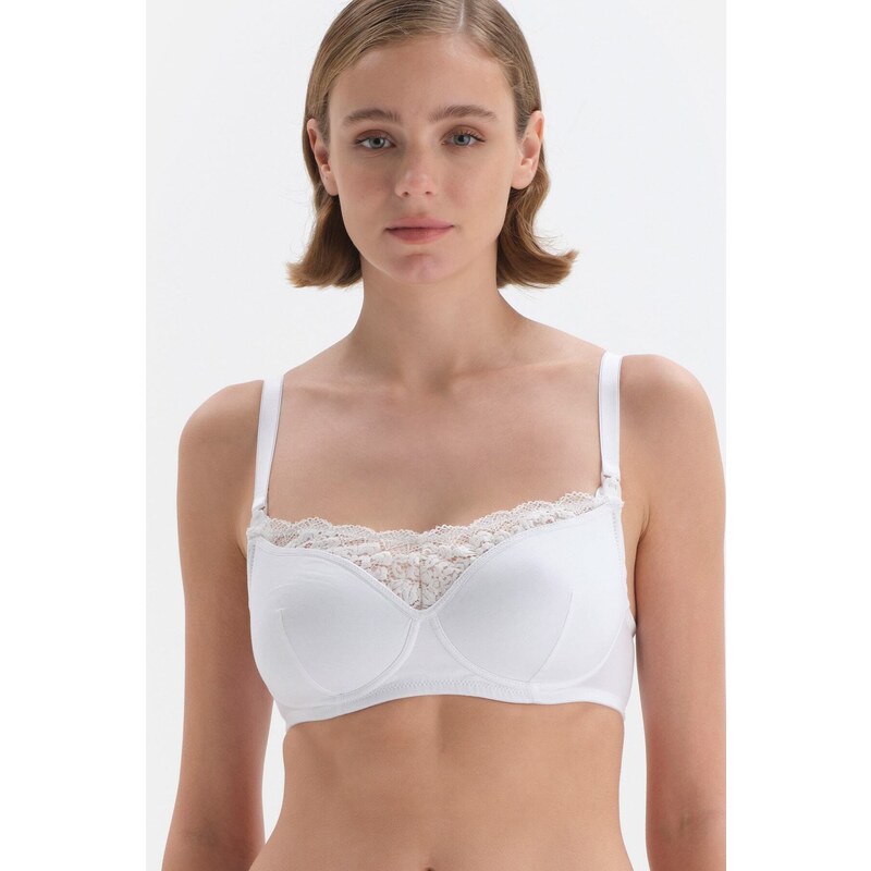 Dagi Ecru Lace Detailed Covered Modal Nursing Bra.