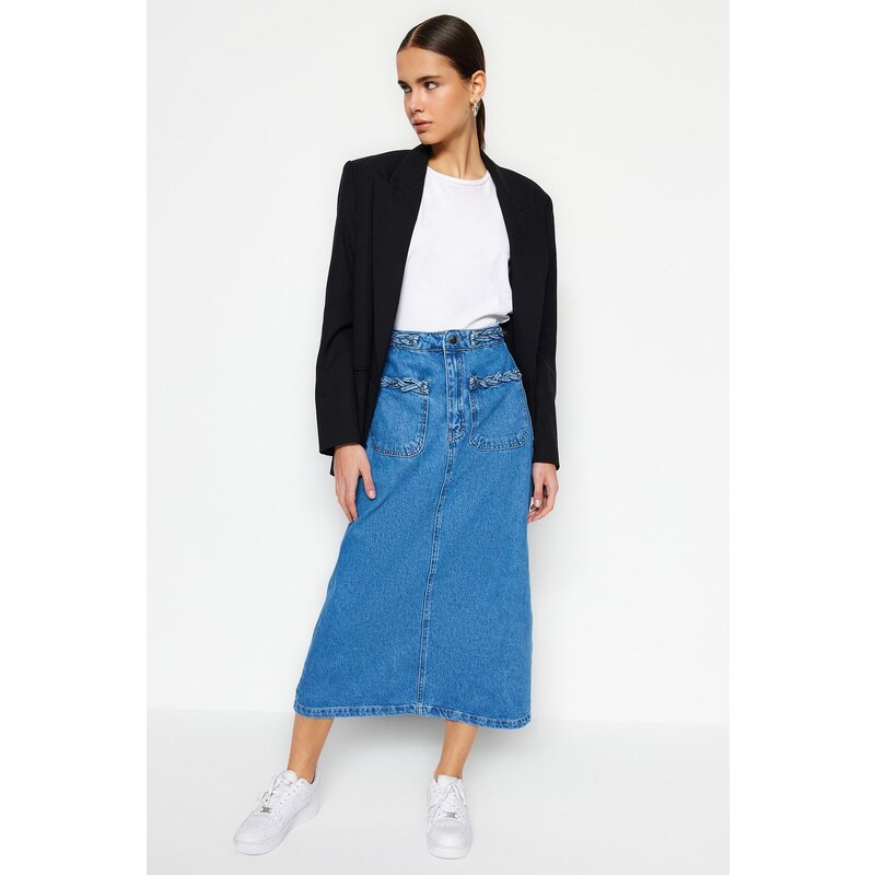 Trendyol Indigo Double Pocket Denim Jeans Skirt