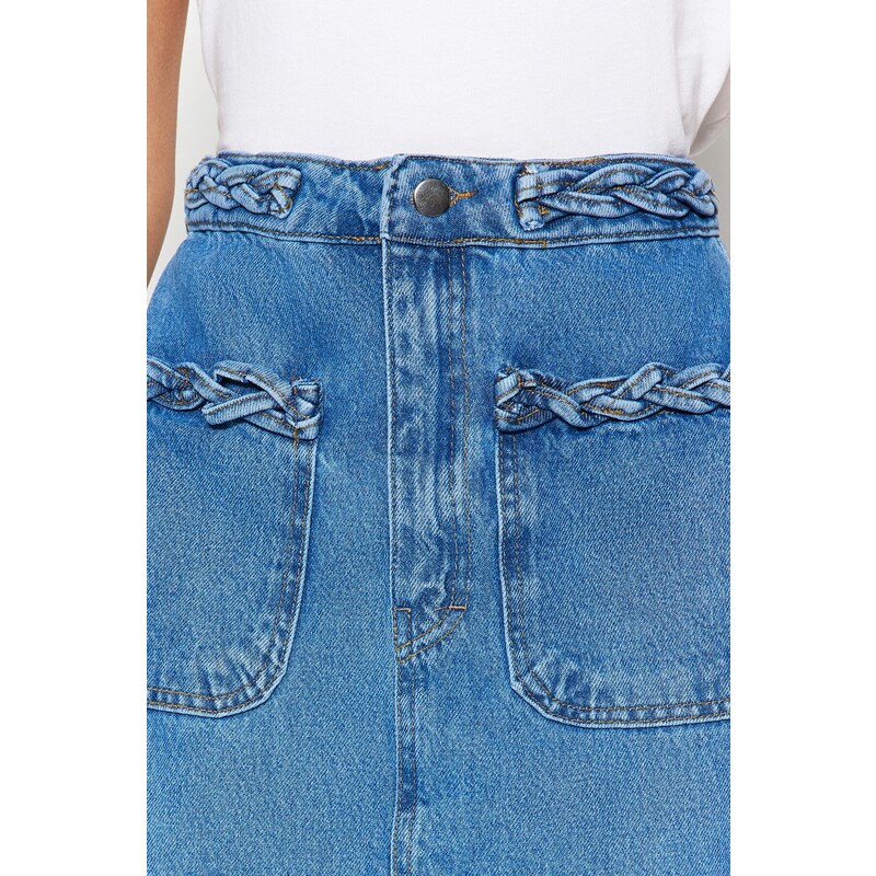 Trendyol Indigo Double Pocket Denim Jeans Skirt