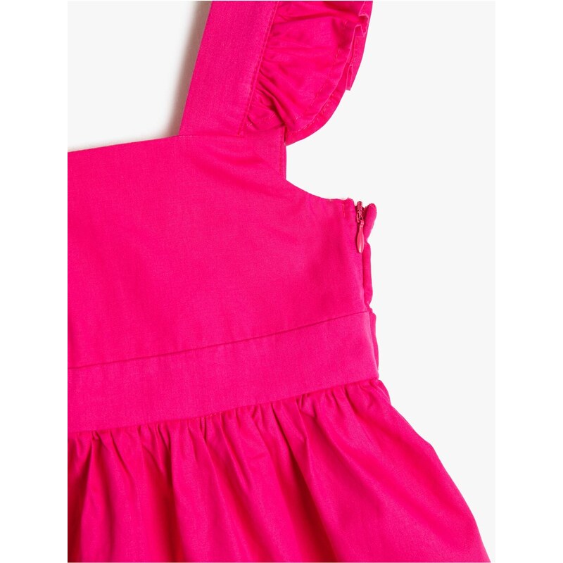 Koton Straps Midi Sleeveless Ruffle Cotton Cotton Dress