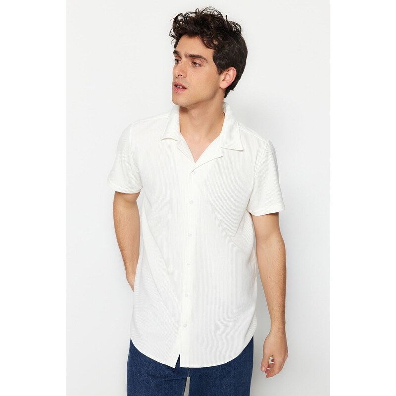 Trendyol White Regular Fit Wide Collar Summer Shirt