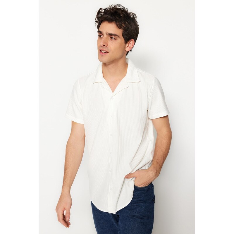 Trendyol White Regular Fit Wide Collar Summer Shirt