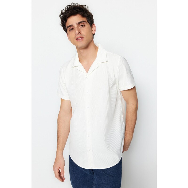 Trendyol White Regular Fit Wide Collar Summer Shirt