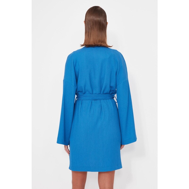 Trendyol Blue Belted Mini Woven Kimono & Kaftan