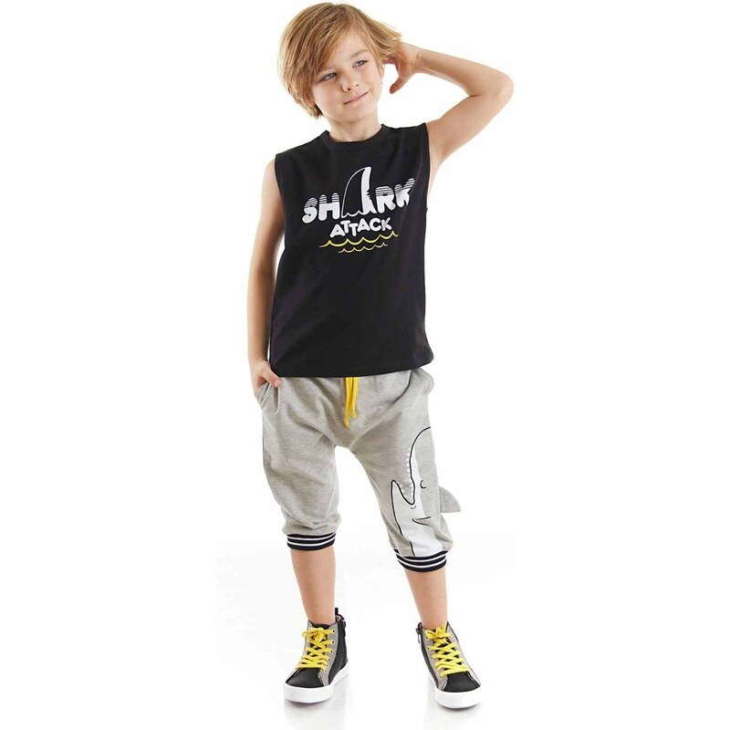 Denokids Shark Attack Boys T-shirt Capri Shorts Set