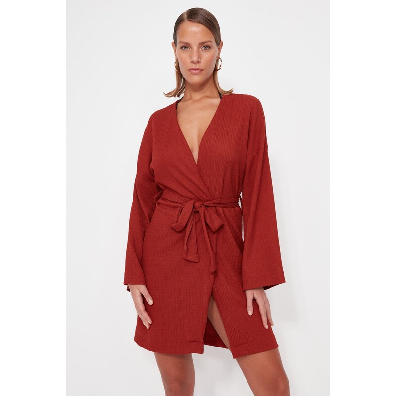 Trendyol Tile Belted Mini Woven Kimono & Caftan