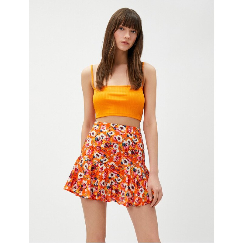 Koton Floral Mini Skirt with Flounces