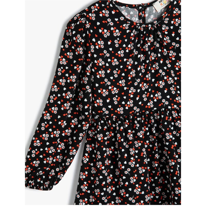 Koton Floral Dress Long Sleeves Elasticated Cuffs Round Neck