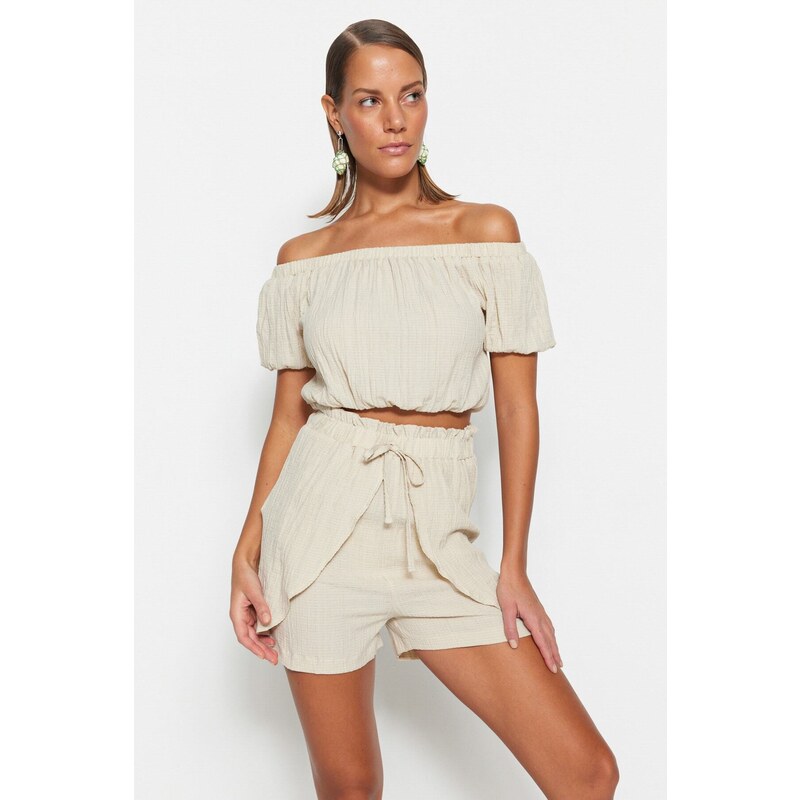 Trendyol Ecru Woven Blouse Short Set 107059534