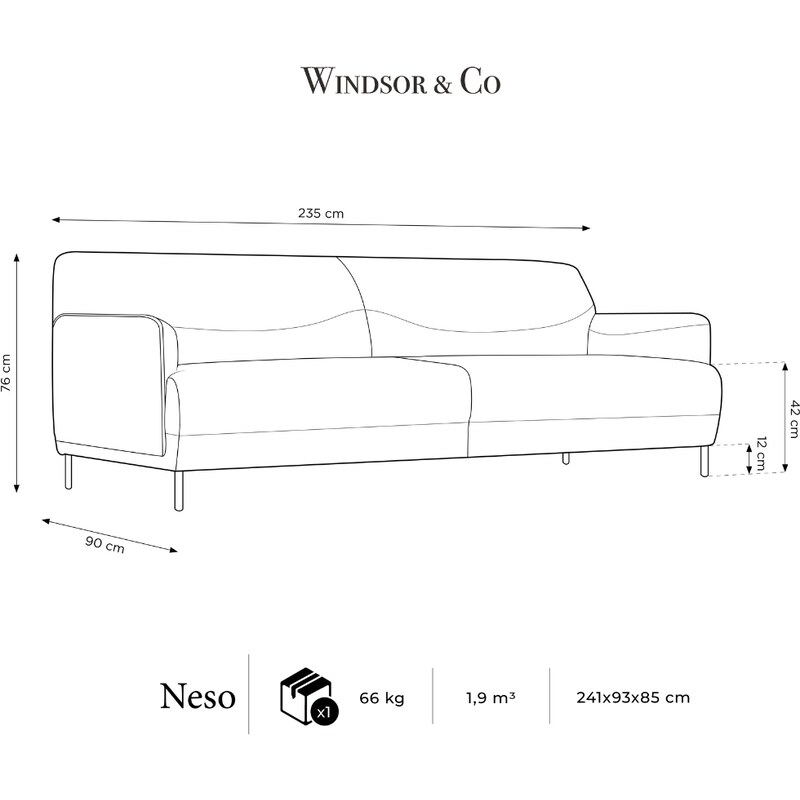 Růžová látková třímístná pohovka Windsor & Co Neso 235 cm