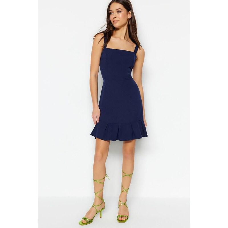 Trendyol Navy Blue Pleated A-line/Bell Form Mini Woven Dress