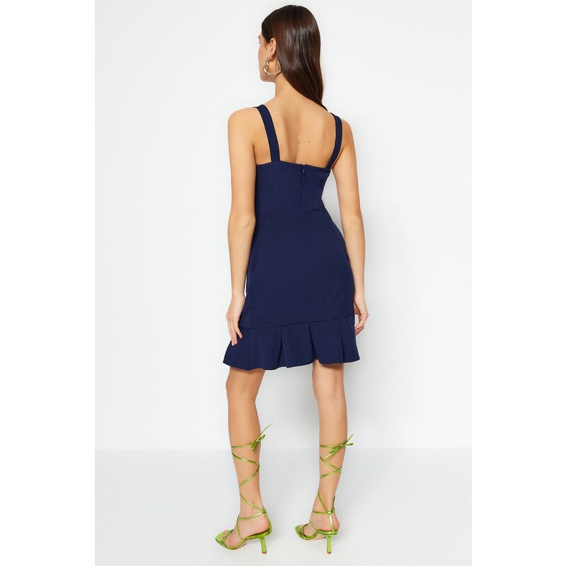 Trendyol Navy Blue Pleated A-line/Bell Form Mini Woven Dress