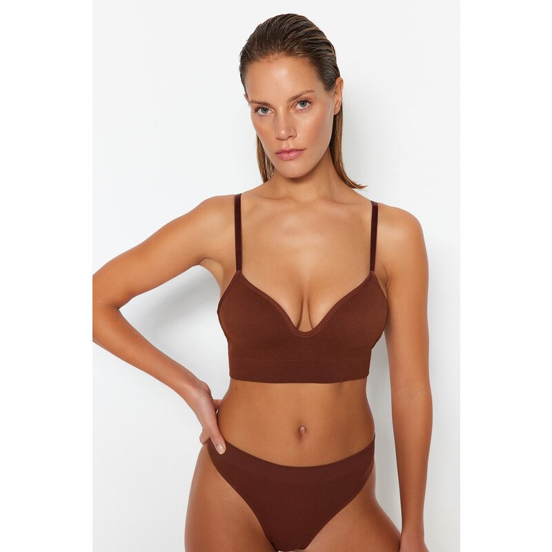 Trendyol Brown Seamless/Seamless Covered Knitted Bra