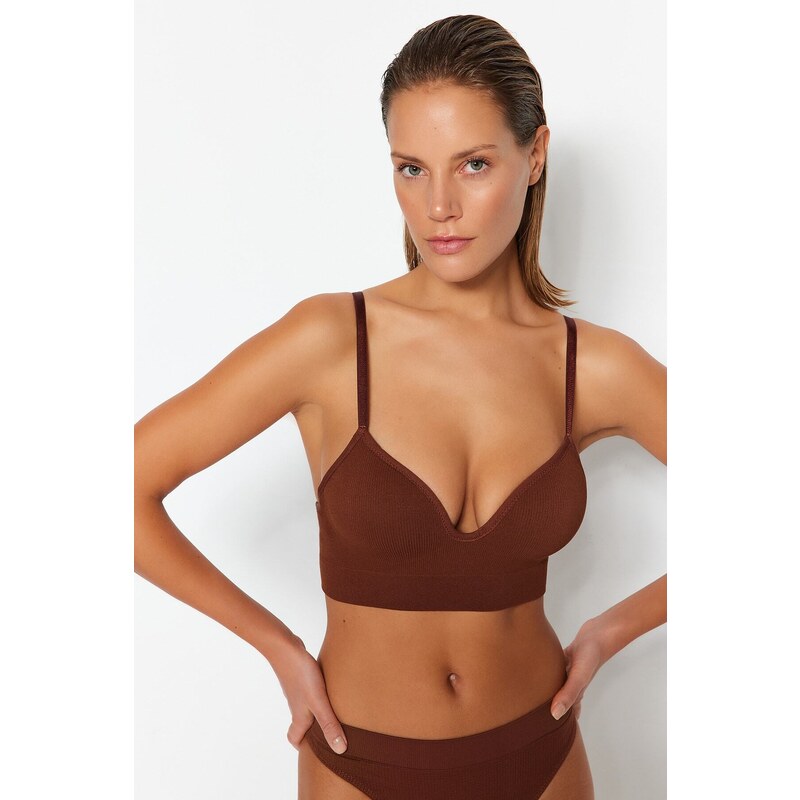 Trendyol Brown Seamless/Seamless Covered Knitted Bra