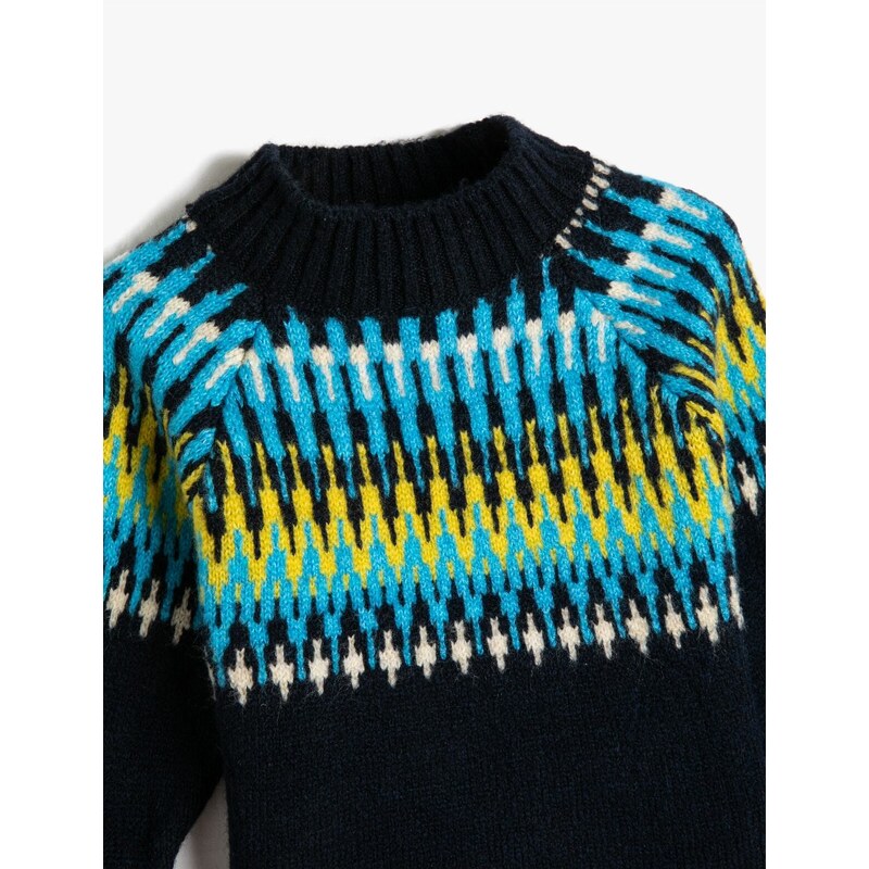 Koton Sweater Knit High Neck Long Sleeve Ethnic Patterned