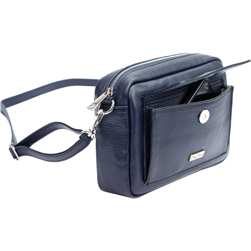 Kožená crossbody kabelka MiaMore 01-041 modrá