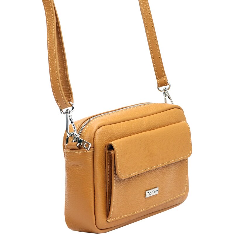 Kožená crossbody kabelka MiaMore 01-041 camel