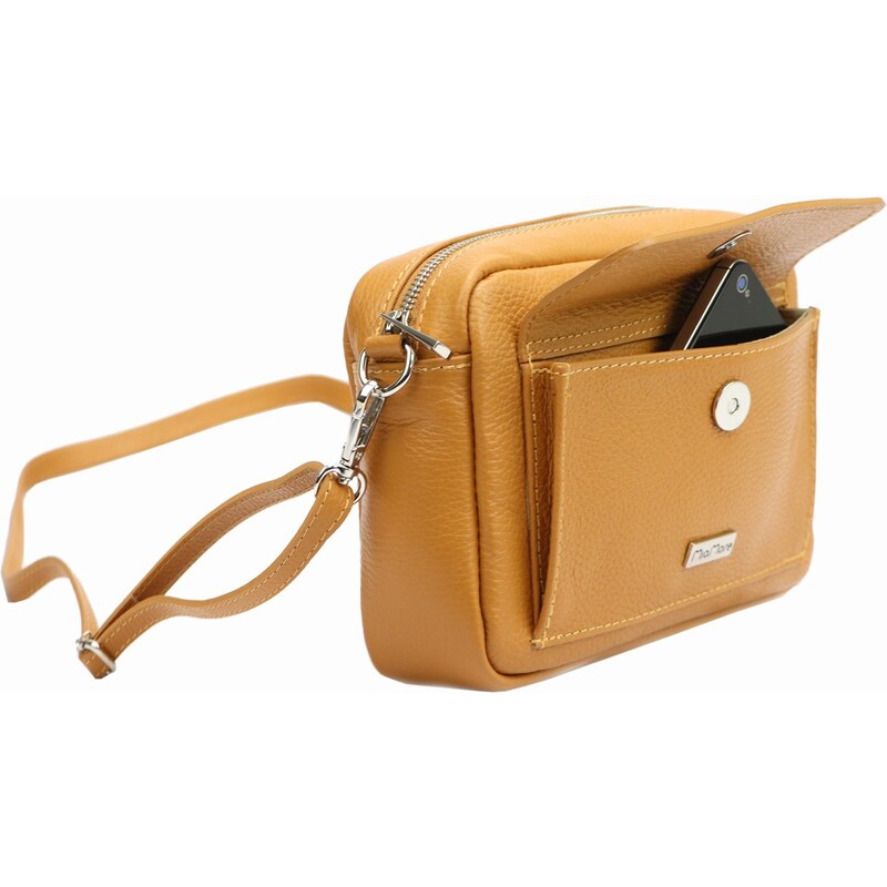 Kožená crossbody kabelka MiaMore 01-041 camel