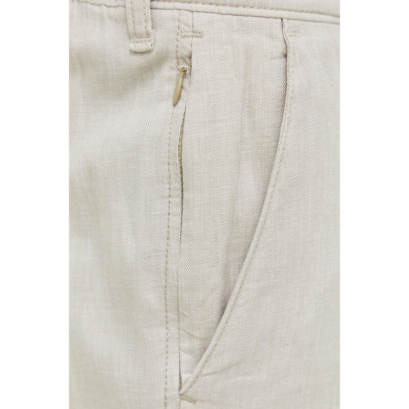 Kalhoty s příměsí lnu Hollister Co. béžová barva