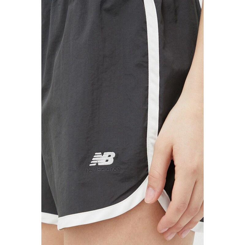 Tréninkové šortky New Balance Athletics Remastered šedá barva, s aplikací, high waist, WS31500ACK-ACK
