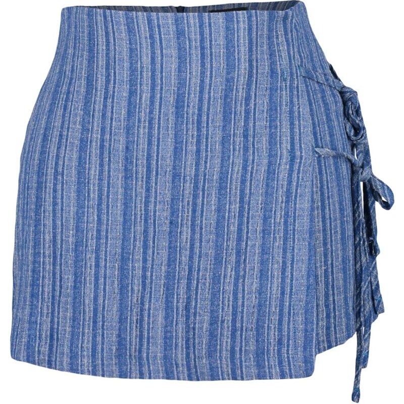 Trendyol Blue Woven Tie Linen Blend Short Skirt