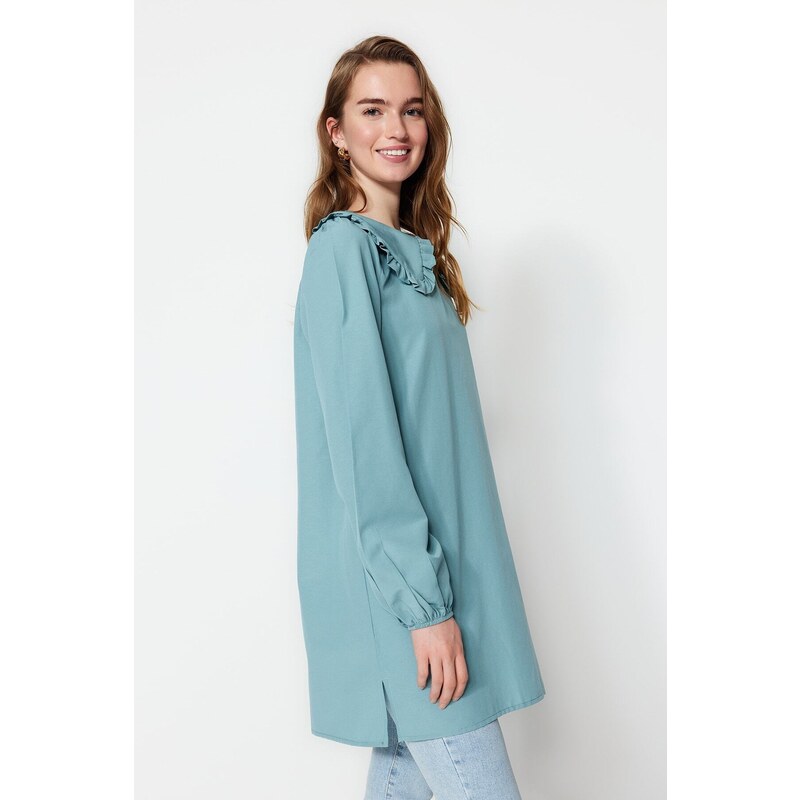 Trendyol Mint Bebe Tunic with a Woven Collar