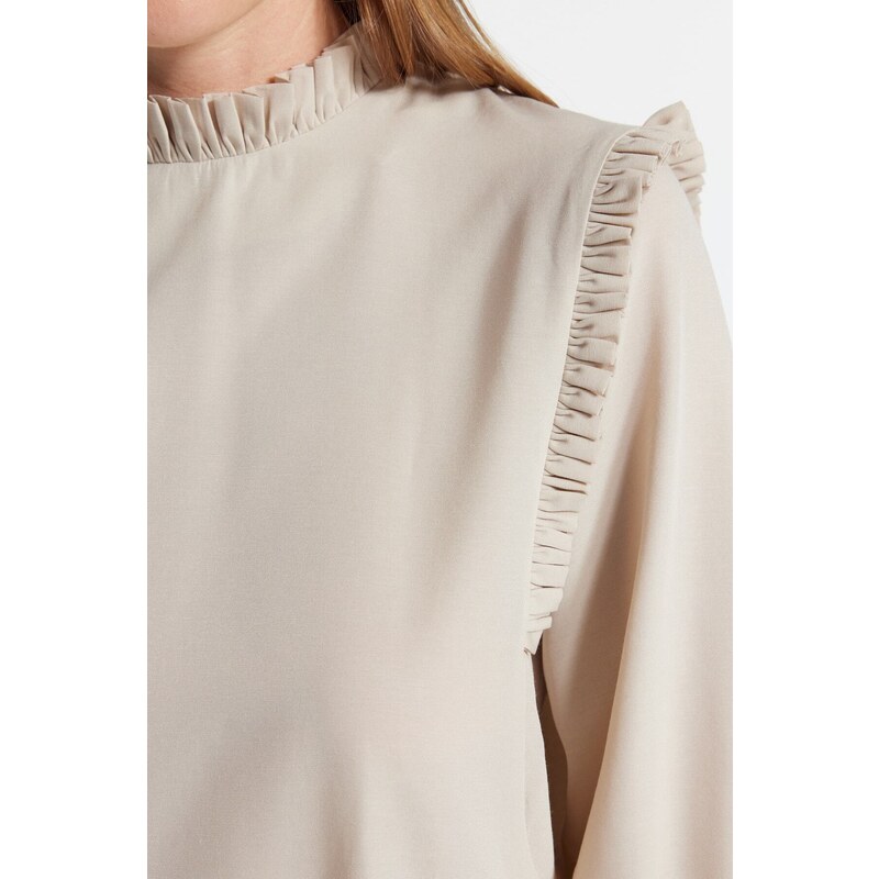 Trendyol Stones Woven Cotton Tunic with Ruffle Shoulder and Cuff